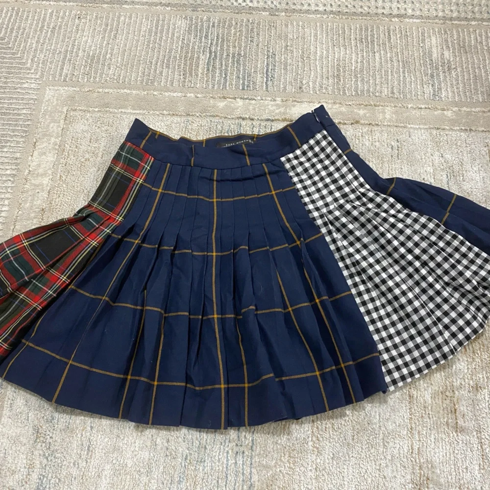 Zara Patchwork Tartan Plaid Mini Skirt - Picture 4 of 8